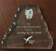 Spirit of NH Award Plaque for Stitching Up The World